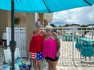 Residents celebrate the 4th of July with a pool party at The Meadows in Tarpon Springs, Florida