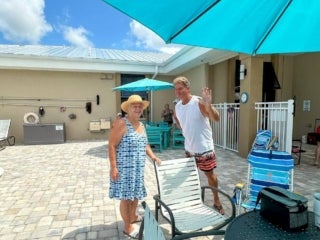 Residents celebrate the 4th of July with a pool party at The Meadows in Tarpon Springs, Florida
