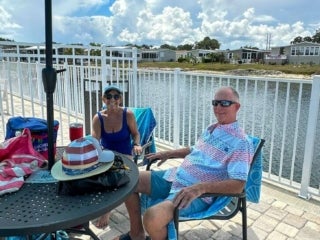 Residents celebrate the 4th of July with a pool party at The Meadows in Tarpon Springs, Florida