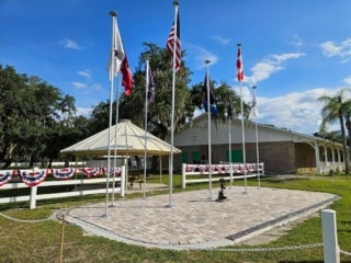 Flag raising ceremony for 4th of July at Holiday RV Park in Leesburg, Florida.