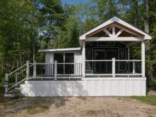 lake-sebago-cabins-birch-circle-18 Birch Circle model cabin exterior at Point Sebago Resort on Lake Sebago in Maine.