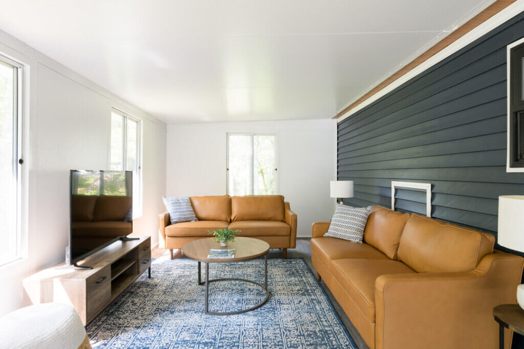 Birch Circle model cabin sunroom at Point Sebago Resort on Lake Sebago in Maine.