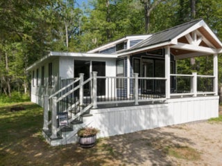 lake-sebago-cabins-birch-circle-20 Birch Circle model cabin exterior at Point Sebago Resort on Lake Sebago in Maine.