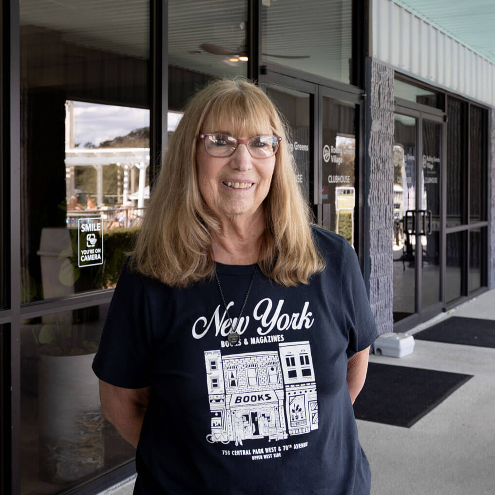 Denise, a resident and community volunteer, at Rolling Greens Village.