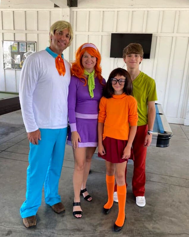 Family at CreekFire RV Resort in Savannah, Georgia, dressed up as characters from Scooby Doo.