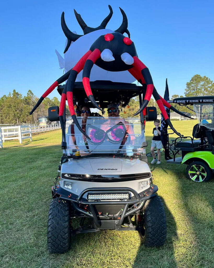 Golf cart decorated for the Halloween golf cart parade at Creekfire RV Resort in Savannah, Georgia