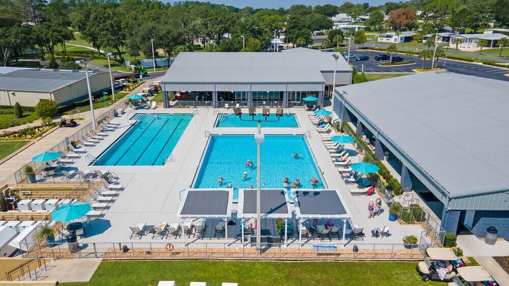 Three swimming pools at the Ocala aquatic center in Rolling Greens Village.