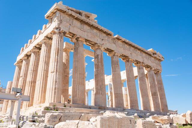 Greek architecture with a blue sky