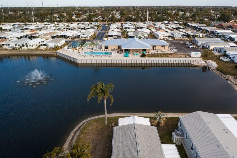The lake and clubhouse at The Meadows in Tarpon Springs, Florida.