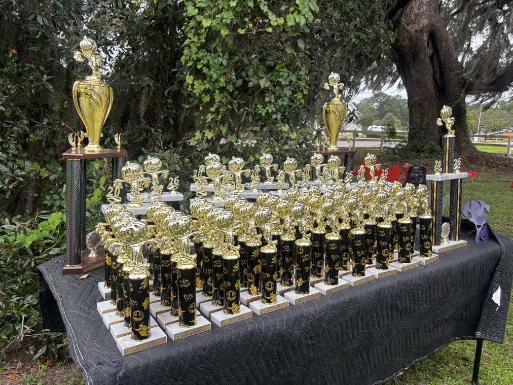 trophies-creekfore-car-show Trophies on display at the October 2026 CreekFire Car Show in Savannah, Georgia