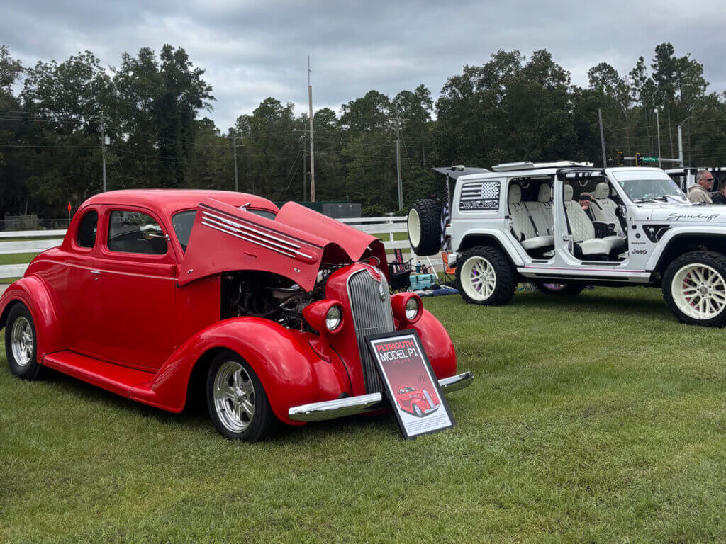 vintage-car-show-creekfire A Plymouth Model P1 and a Jeep at the October 2026 CreekFire Car Show in Savannah, Georgia.