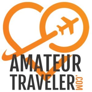 Orange and black Amateur Traveler podcast cover photo