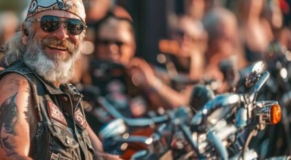 Biker in a group at a motorcycle rally