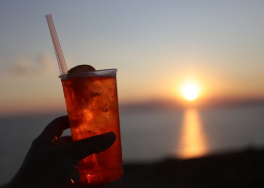 drink with sunset background